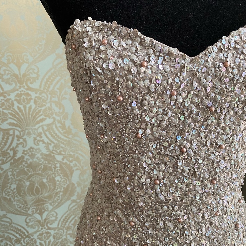 Stunning Taupe Sequence Strapless Dress
